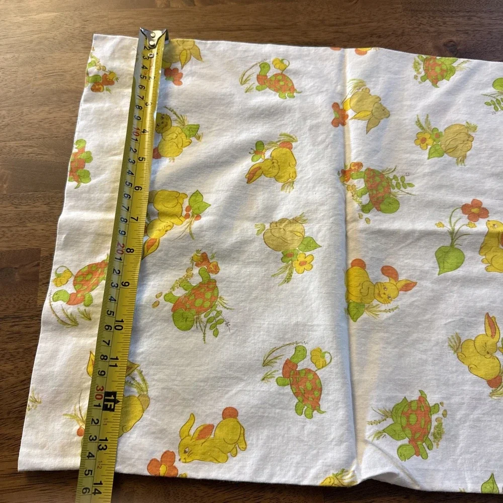 Vintage 1970s Babycare Crib Pillowcase Yellow Bunny Green Turtle Nursery